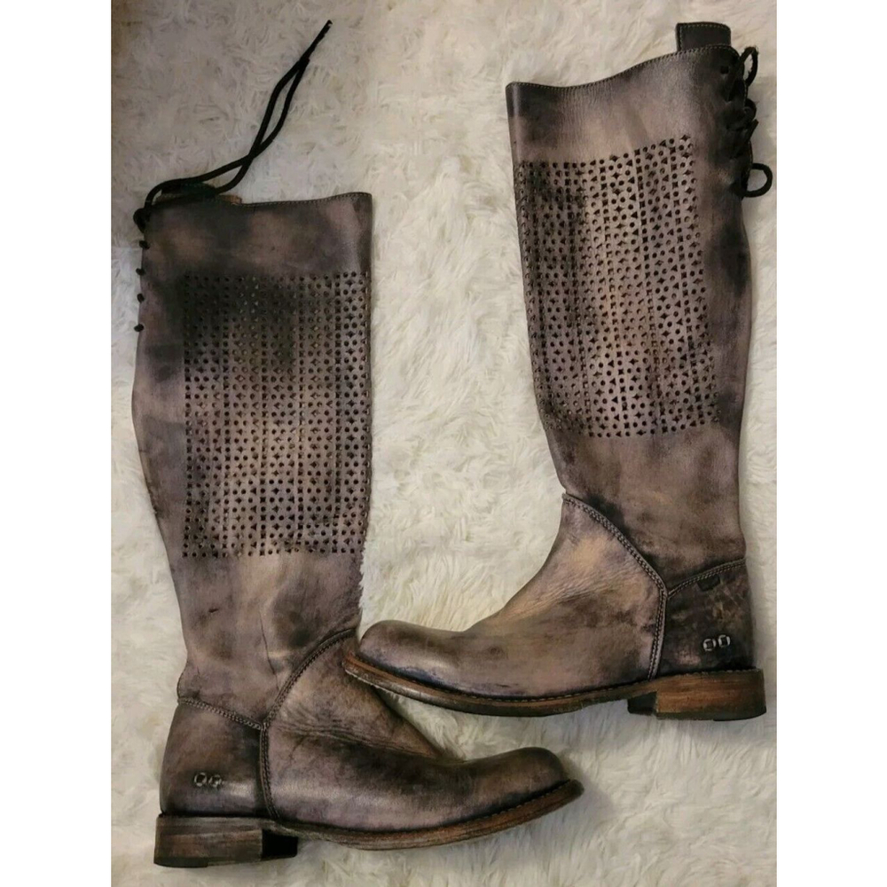 BED STU Cambridge Soft Leather Tall BOOTS Distressed Charcoal Steampunk Moto 8